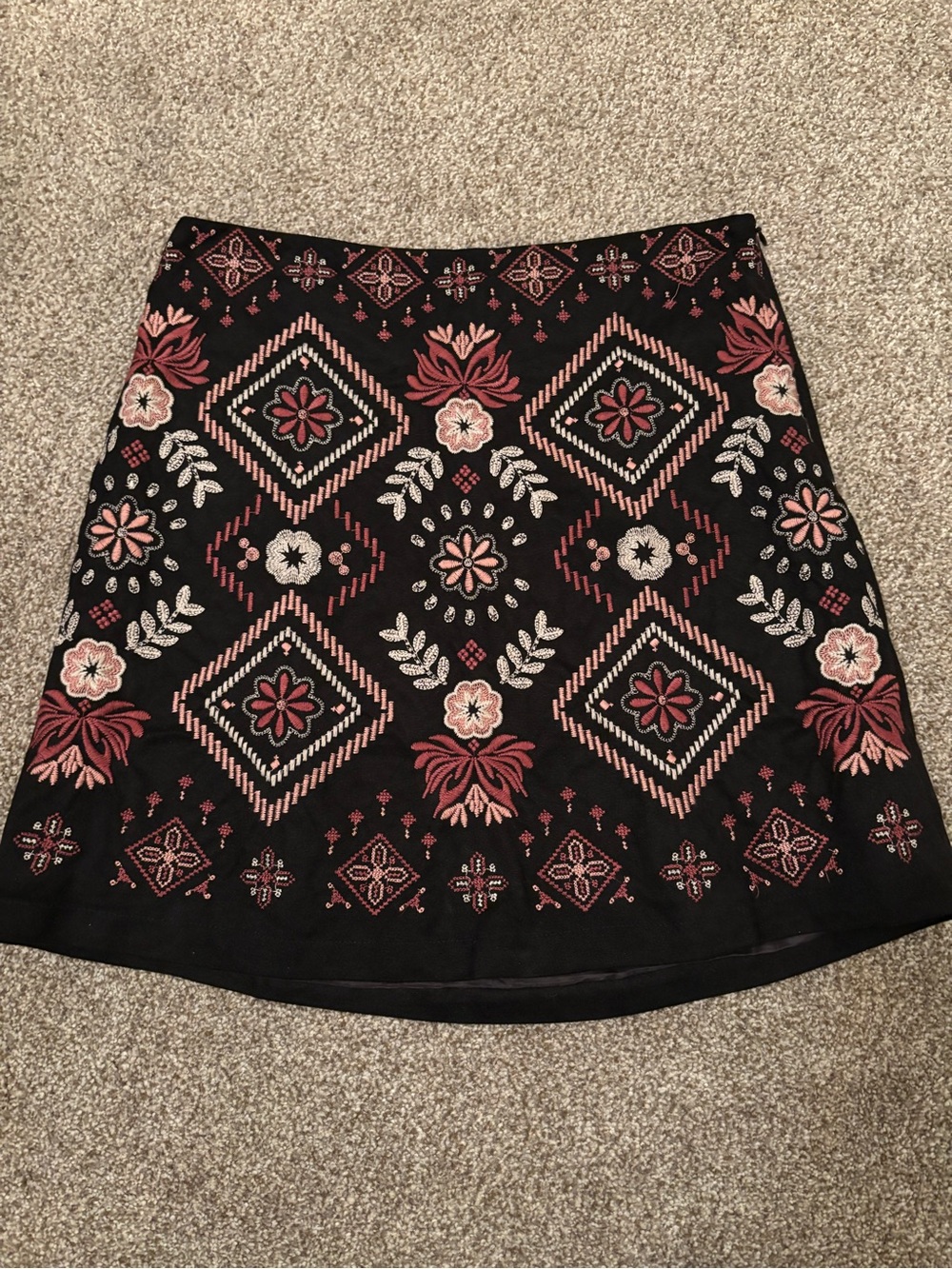 Women’s Black Embroidered Floral A-Line Skirt - Pink Accents